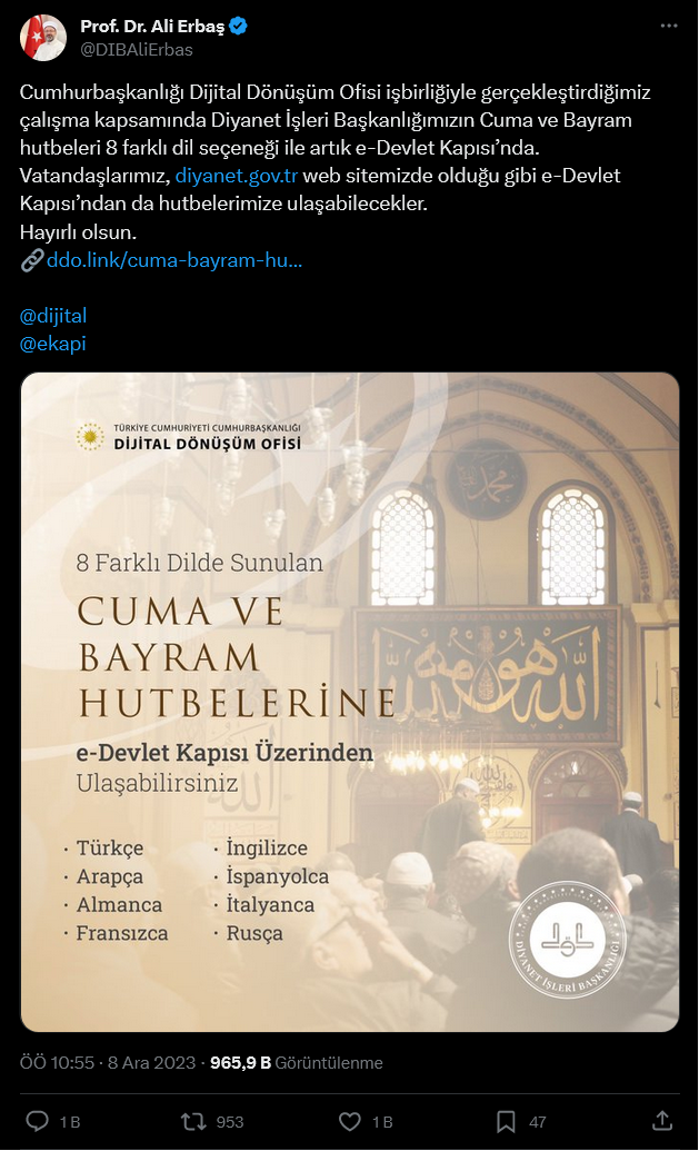 Screenshot 2023-12-09 at 16-28-38 (1) X'te Prof. Dr. Ali Erbaş Cumhurbaşkanlığı Dijital Dönüşüm Ofisi işbirliğiyle gerçekleştirdiğimiz çalışma kapsamında Diyanet İşleri Başkanlığımızın Cuma ve Bayram hutbeleri 8 fa[...]