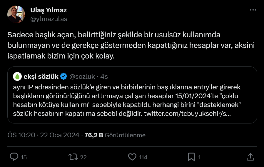 Screenshot 2024 01 23 At 01 32 57 X'te Ulaş Yılmaz Sadece Başlık Açan Belirttiğiniz Şekilde Bir Usulsüz Kullanımda Bulunmayan Ve De Gerekçe Göstermeden Kapattığınız Hesaplar Var Aksini Ispatlamak Bizim Için Çok Kolay. X