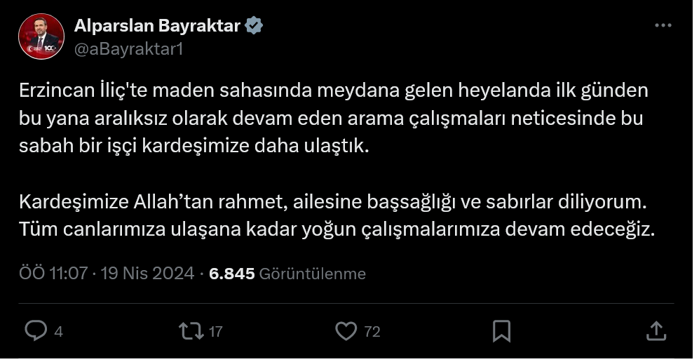 Bayraktar'ın paylaşımı
